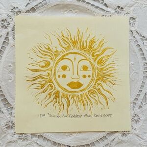 Original Lino cut print, Art in gold ink 8.5” x 8.5” limited edition LAST ONE